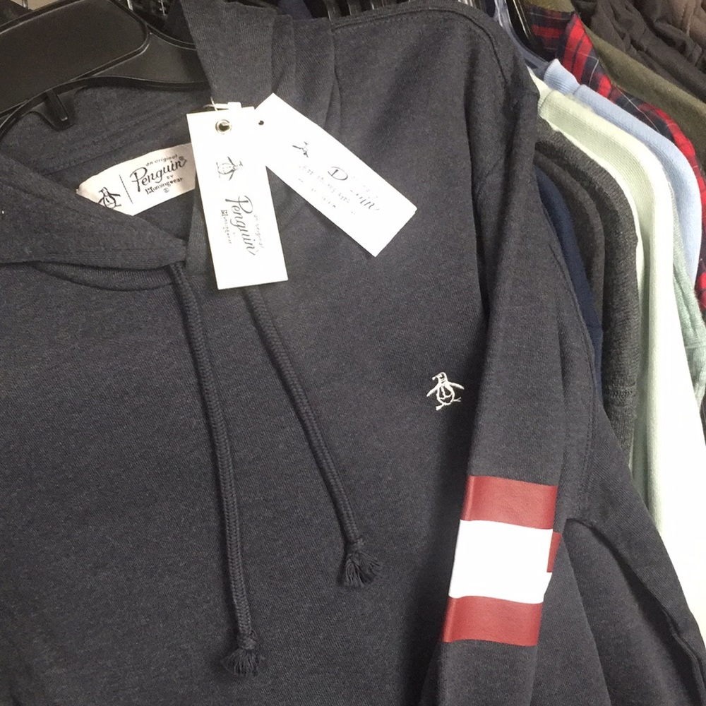 NWT Original Penguin Striped Sleeve Hoodie - Retro Football Style - Picture 5 of 5